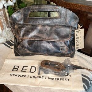 Bed Stu Distressed Black/Brown Leather Convertible Crossbody